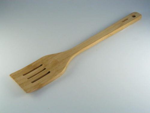 12 Inch Bamboo Slotted Spatula with Flat Handle