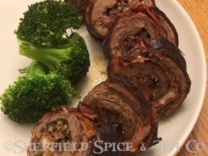 grilled stuffed flank steak with capicola and provolone