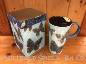 cypress metallic butterflies ceramic travel mug