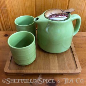 asian ceramic tea set and cups green