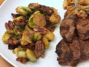 maple pecan bacon brussels sprouts