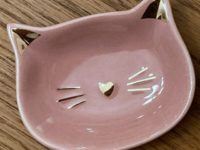 ceramic cat face trinket trays pink
