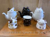 genki cat teapots and genki cat tea cups set