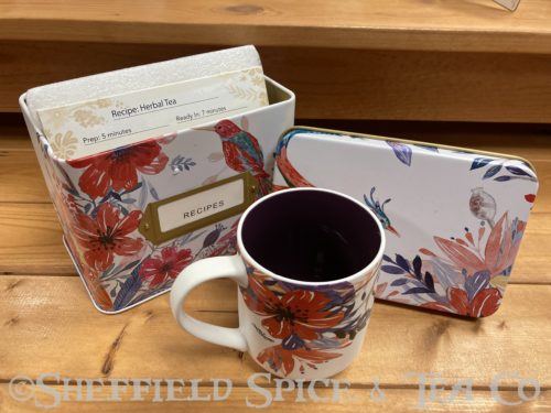 recipe card tin and cup blooming